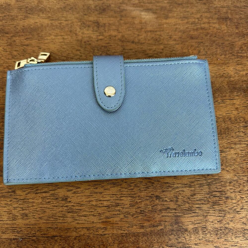 Womens Travelambo Bifold Multi Card Slim Case Wallet Metallic Blue RFID Zipper